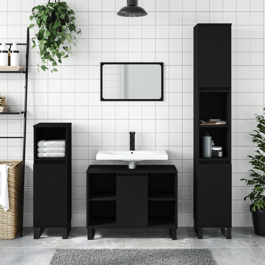 vidaXL 3 Piece Bathroom Furniture Set Black Engineered Wood