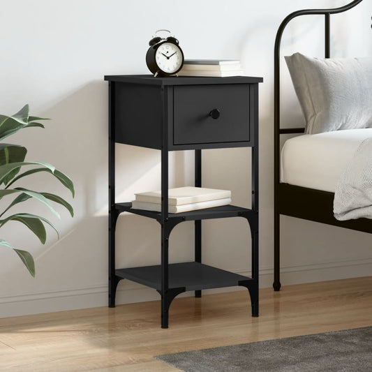 vidaXL Bedside Cabinet Black 34x36x70 cm Engineered Wood