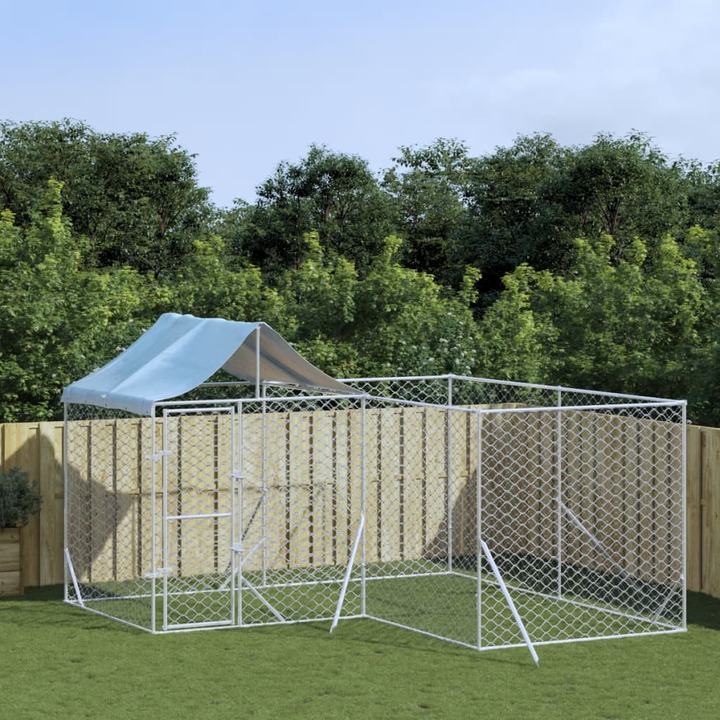 vidaXL Outdoor Dog Kennel with Roof Silver 4x4x2.5 m Galvanised Steel