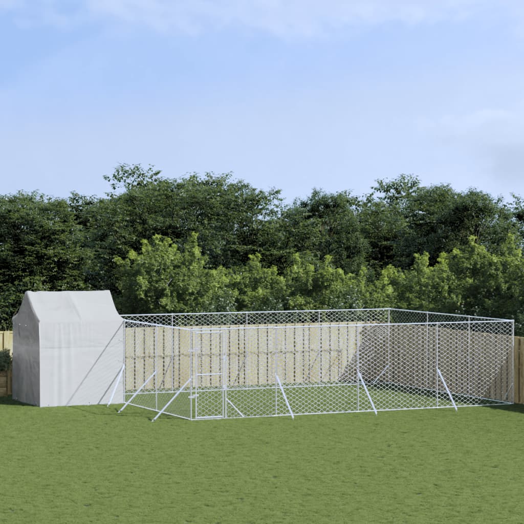 vidaXL Outdoor Dog Kennel with Roof Silver 6x6x2.5 m Galvanised Steel