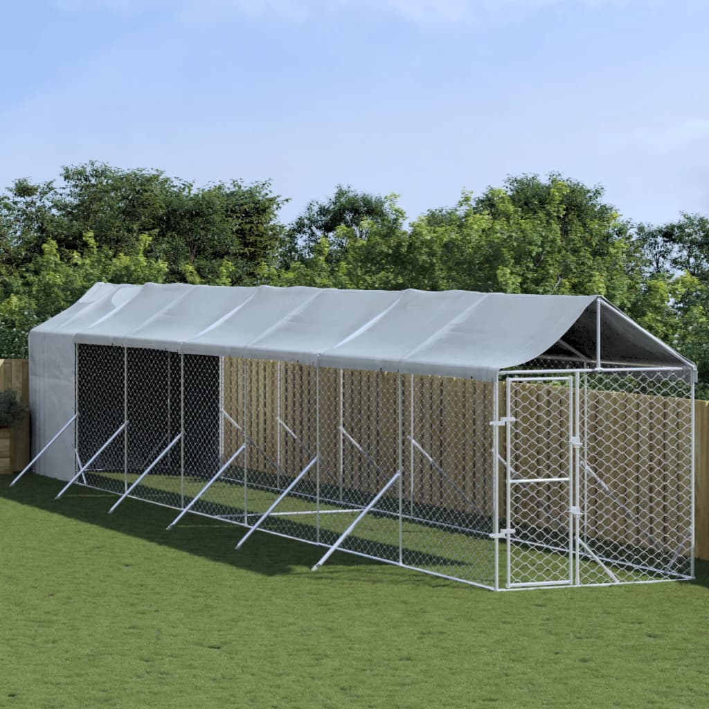 vidaXL Outdoor Dog Kennel with Roof Silver 2x14x2.5 m Galvanised Steel