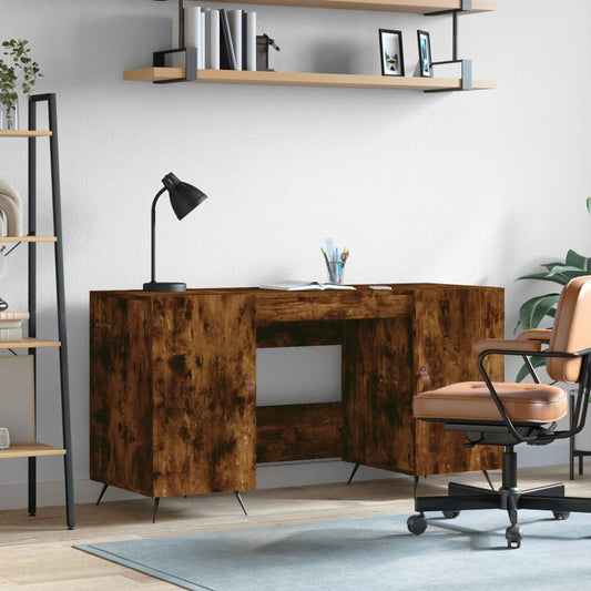 vidaXL Desk Smoked Oak 140x50x75 cm Engineered Wood