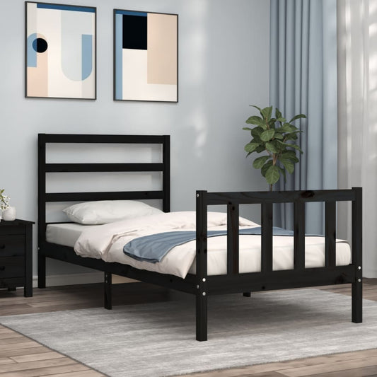 vidaXL Bed Frame with Headboard Black Small Single Solid Wood