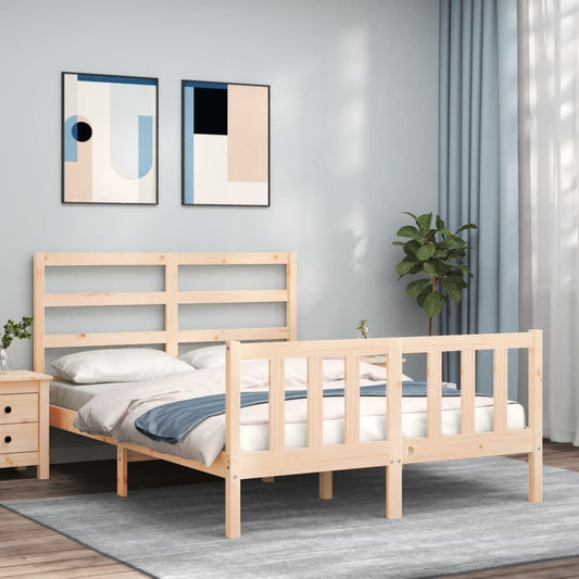 vidaXL Bed Frame with Headboard Small Double Solid Wood
