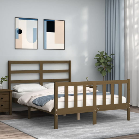 vidaXL Bed Frame with Headboard Honey Brown Small Double Solid Wood
