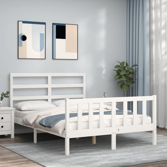 vidaXL Bed Frame with Headboard White 140x190 cm Solid Wood
