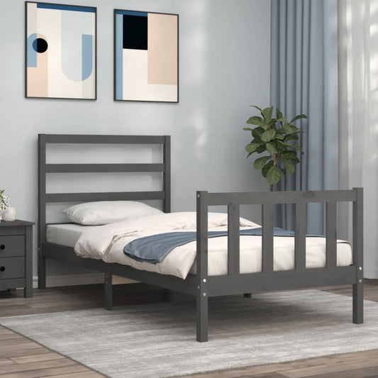 vidaXL Bed Frame with Headboard Grey 90x200 cm Solid Wood