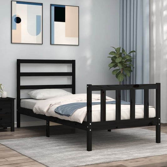 vidaXL Bed Frame with Headboard Black 90x200 cm Solid Wood