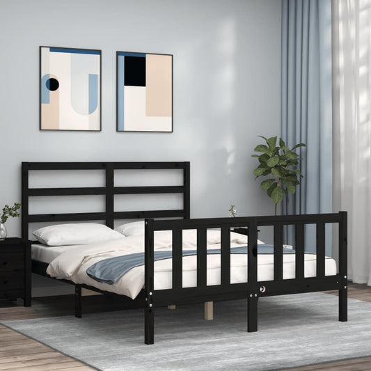 vidaXL Bed Frame with Headboard Black 140x200 cm Solid Wood