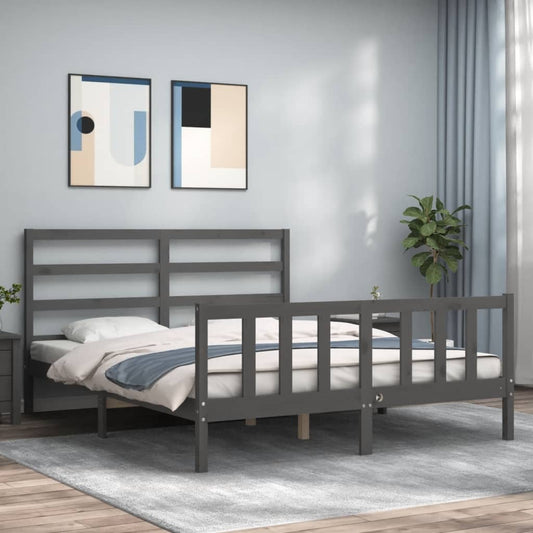 vidaXL Bed Frame with Headboard Grey 160x200 cm Solid Wood
