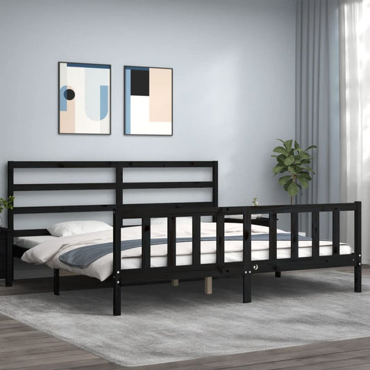 vidaXL Bed Frame with Headboard Black 180x200 cm Solid Wood