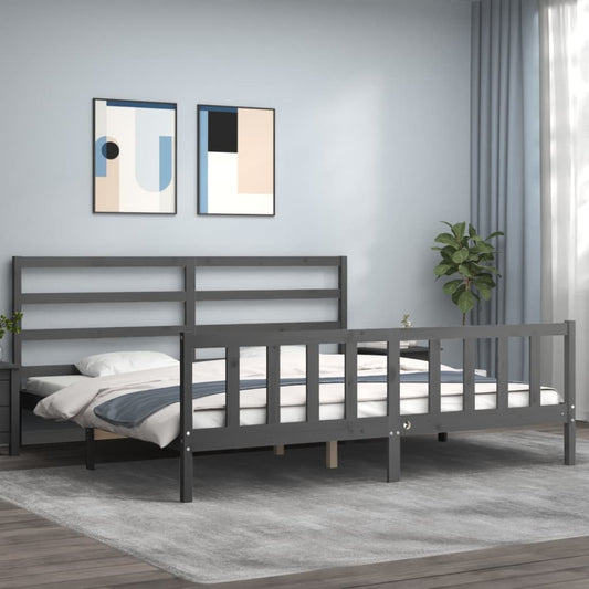 vidaXL Bed Frame with Headboard Grey 200x200 cm Solid Wood