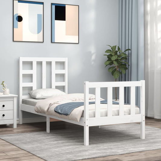 vidaXL Bed Frame with Headboard White Small Single Solid Wood