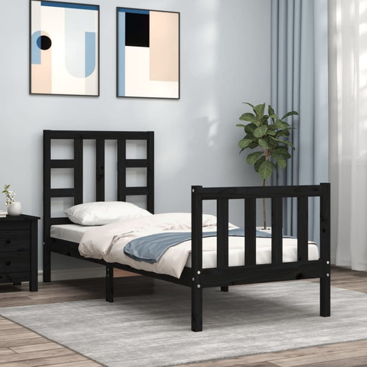 vidaXL Bed Frame with Headboard Black Small Single Solid Wood