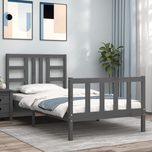 vidaXL Bed Frame with Headboard Grey 90x190 cm Solid Wood