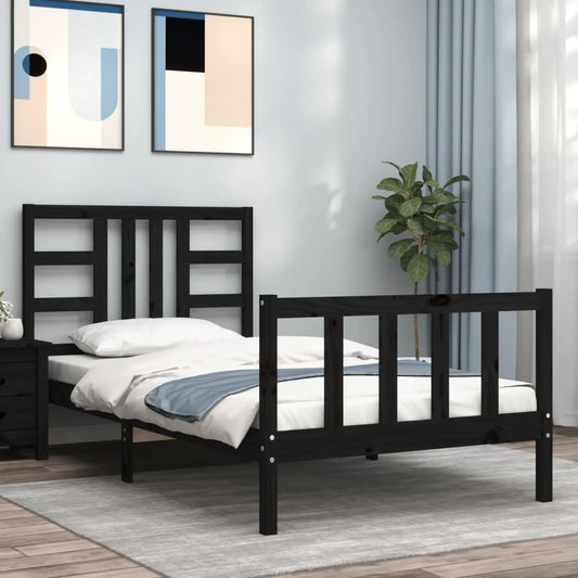 vidaXL Bed Frame with Headboard Black 90x190 cm Solid Wood