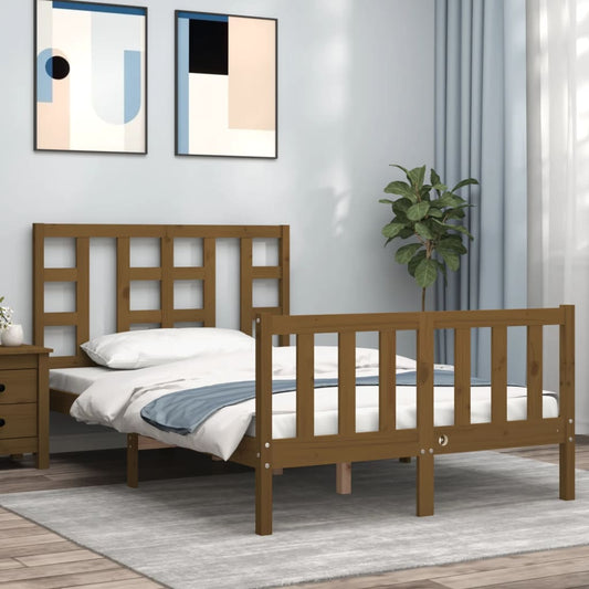 vidaXL Bed Frame with Headboard Honey Brown Small Double Solid Wood