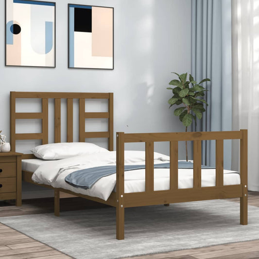 vidaXL Bed Frame with Headboard Honey Brown 90x200 cm Solid Wood