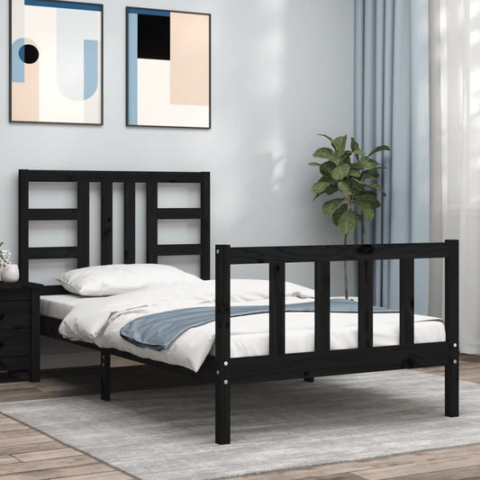 vidaXL Bed Frame with Headboard Black 100x200 cm Solid Wood