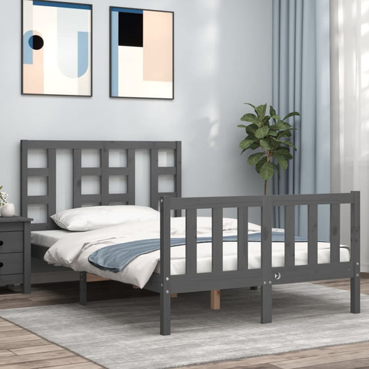 vidaXL Bed Frame with Headboard Grey 120x200 cm Solid Wood
