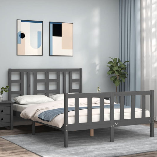 vidaXL Bed Frame with Headboard Grey 140x200 cm Solid Wood