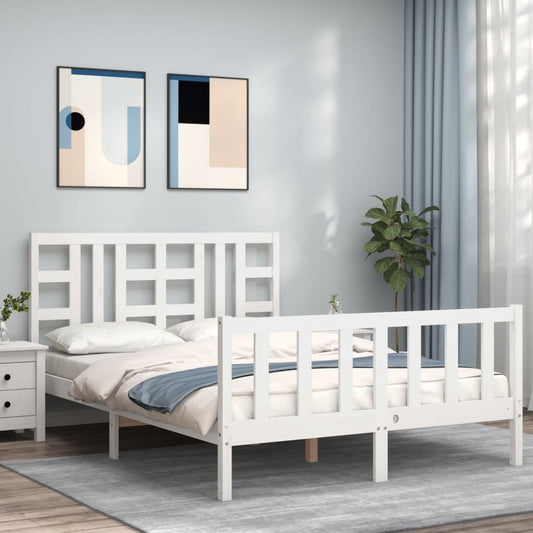 vidaXL Bed Frame with Headboard White 160x200 cm Solid Wood