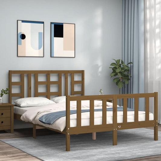 vidaXL Bed Frame with Headboard Honey Brown 160x200 cm Solid Wood