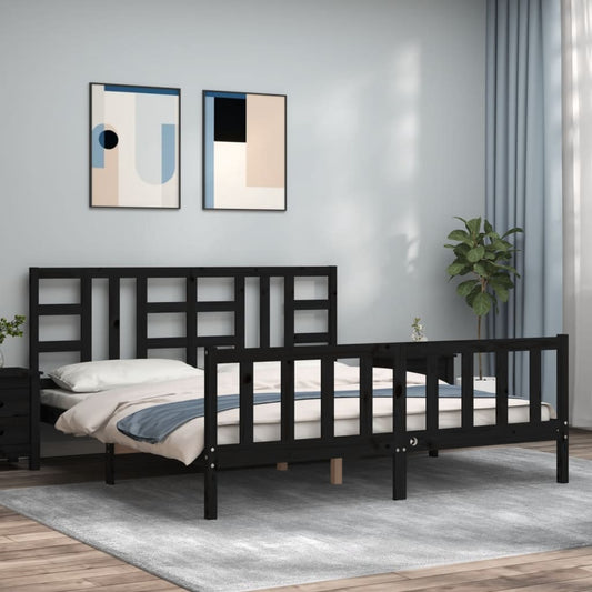 vidaXL Bed Frame with Headboard Black 180x200 cm Solid Wood