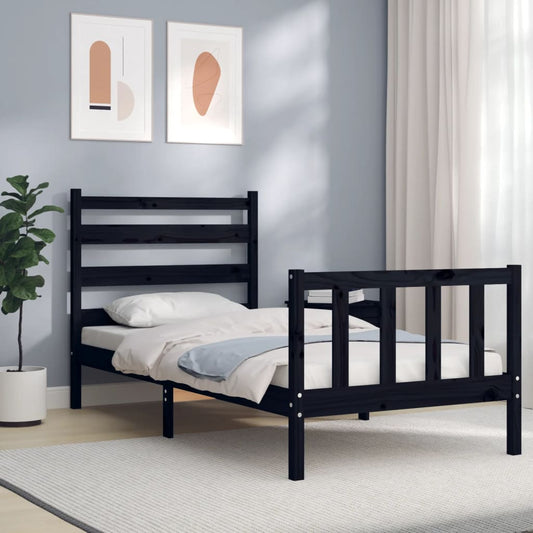 vidaXL Bed Frame with Headboard Black Small Single Solid Wood