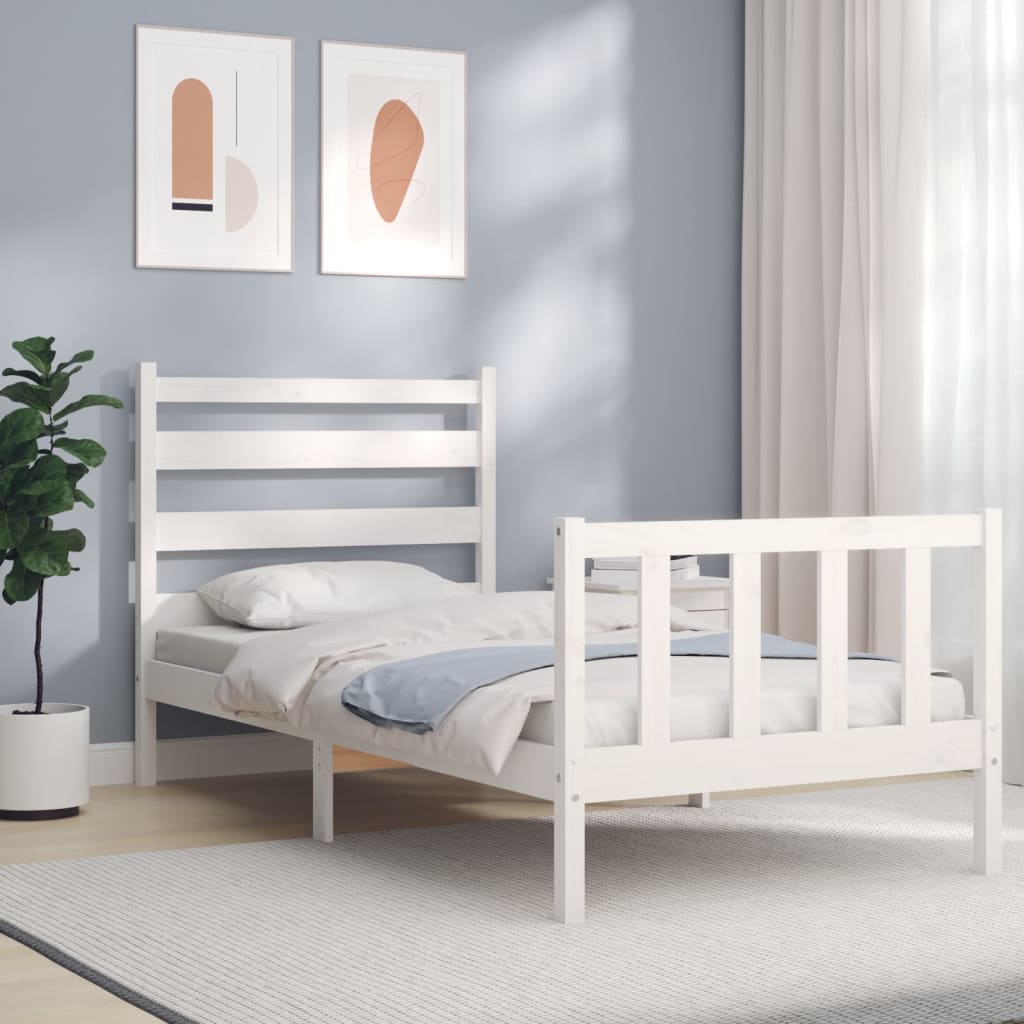 vidaXL Bed Frame with Headboard White 90x190 cm 3FT Single Solid Wood