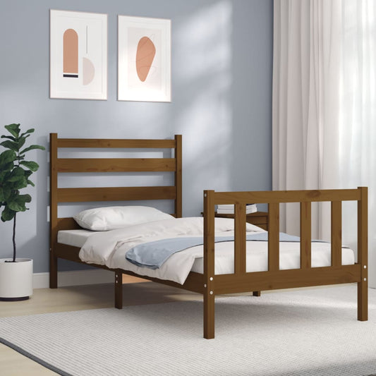 vidaXL Bed Frame with Headboard Honey Brown 90x190 cm 3FT Single Solid Wood