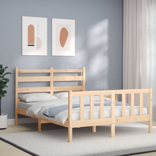 vidaXL Bed Frame with Headboard Small Double Solid Wood