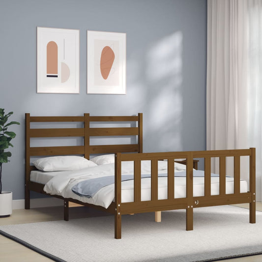 vidaXL Bed Frame with Headboard Honey Brown Small Double Solid Wood