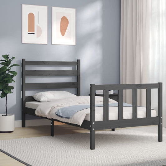 vidaXL Bed Frame with Headboard Grey 90x200 cm Solid Wood