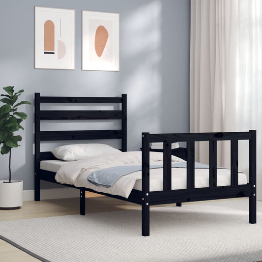 vidaXL Bed Frame with Headboard Black 90x200 cm Solid Wood