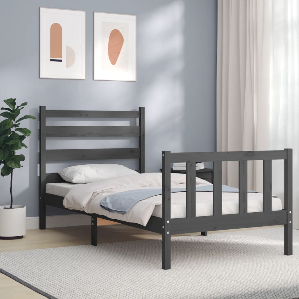 vidaXL Bed Frame with Headboard Grey 100x200 cm Solid Wood