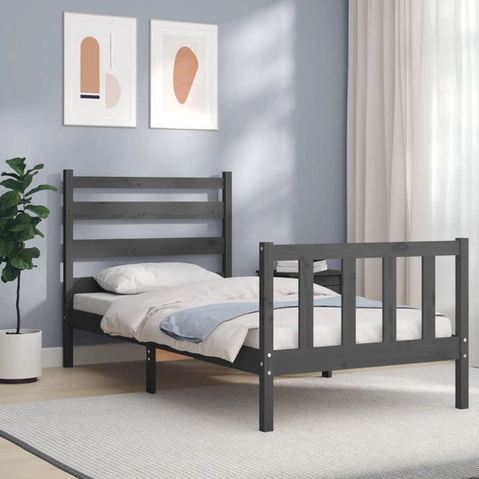 vidaXL Bed Frame with Headboard Grey 100x200 cm Solid Wood