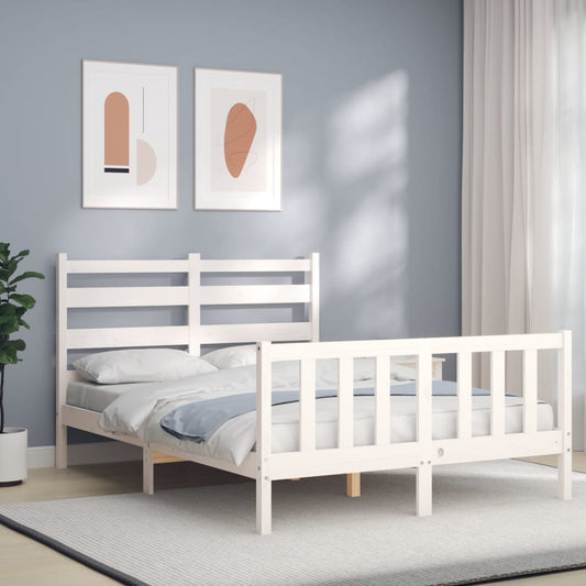 vidaXL Bed Frame with Headboard White 140x200 cm Solid Wood