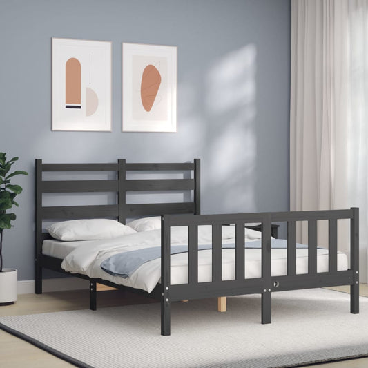 vidaXL Bed Frame with Headboard Grey 140x200 cm Solid Wood