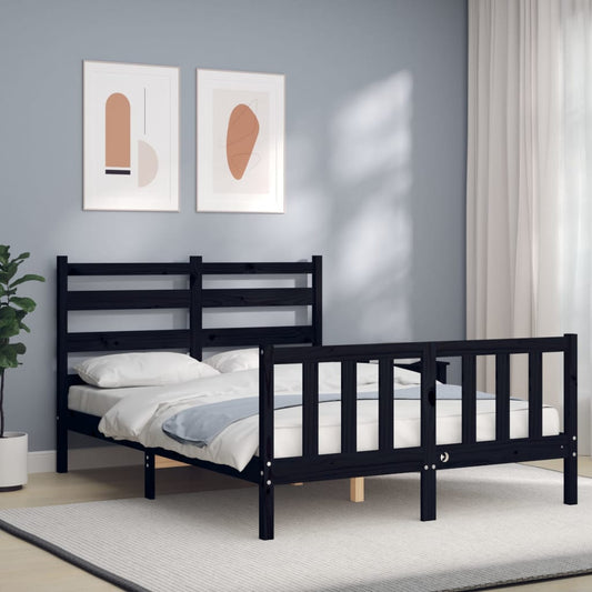 vidaXL Bed Frame with Headboard Black 140x200 cm Solid Wood