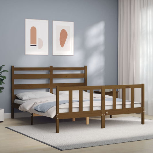 vidaXL Bed Frame with Headboard Honey Brown King Size Solid Wood