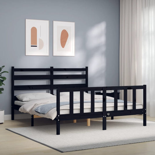 vidaXL Bed Frame with Headboard Black 160x200 cm Solid Wood