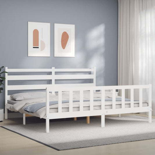 vidaXL Bed Frame with Headboard White 180x200 cm 6FT Super King Solid Wood