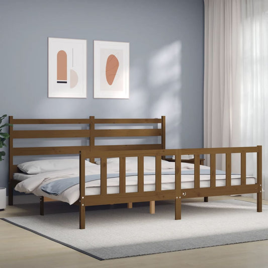 vidaXL Bed Frame with Headboard Honey Brown 180x200 cm 6FT Super King Solid Wood