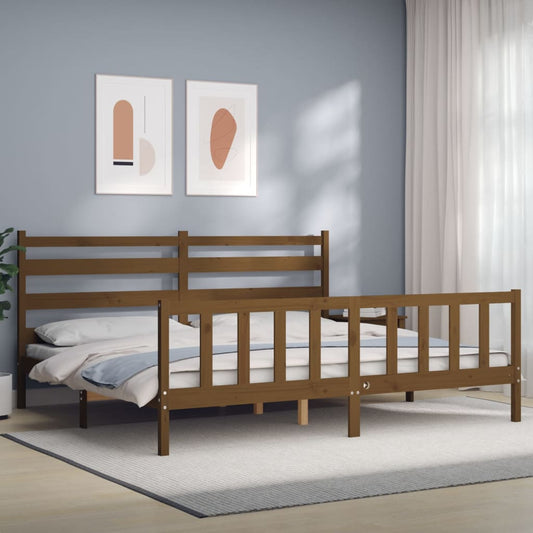 vidaXL Bed Frame with Headboard Honey Brown 200x200 cm Solid Wood