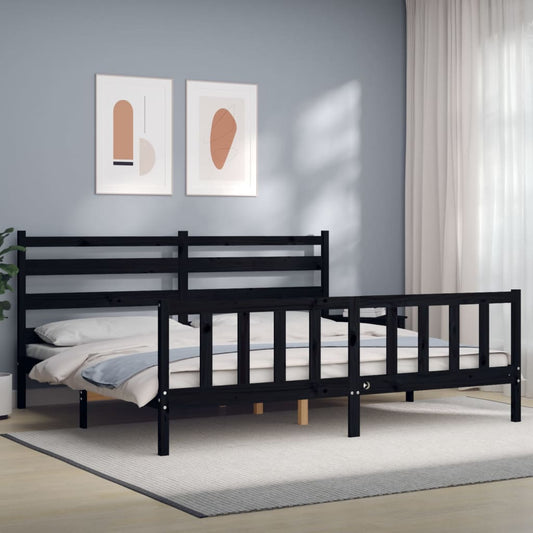 vidaXL Bed Frame with Headboard Black 200x200 cm Solid Wood