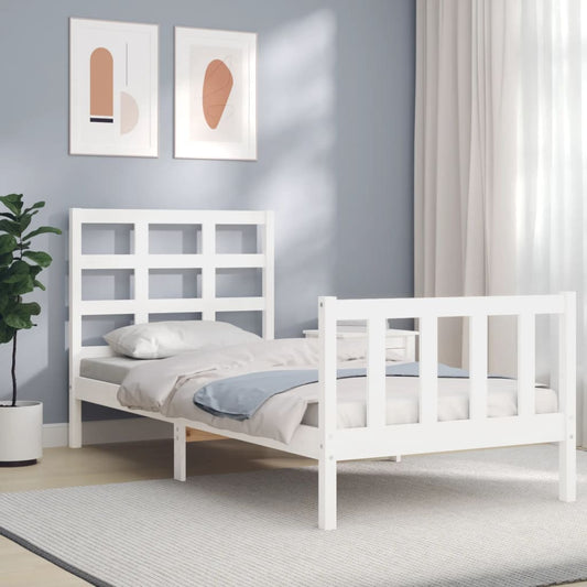 vidaXL Bed Frame with Headboard White Small Single Solid Wood