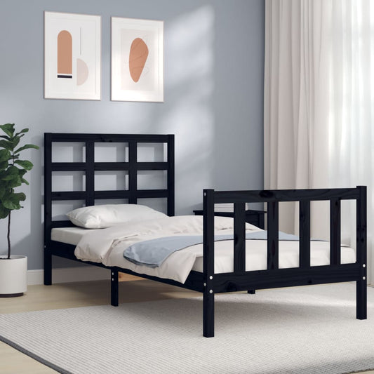 vidaXL Bed Frame with Headboard Black Small Single Solid Wood