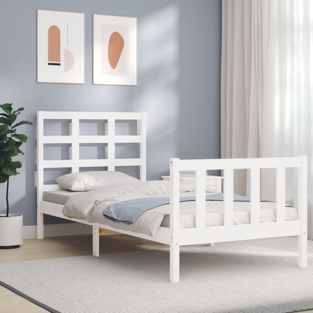 vidaXL Bed Frame with Headboard White 90x190 cm Solid Wood