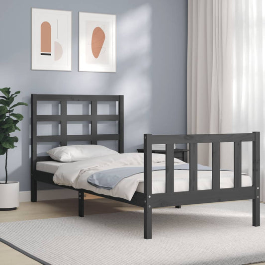 vidaXL Bed Frame with Headboard Grey 90x190 cm Solid Wood